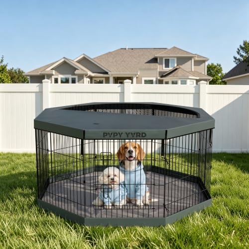 Dog Playpen with Top Cover and Bottom Pad,Foldable Playpen,8 Panels 30" H | Metal Puppy Play Pen,with Door for Indoor Outdoor,Pet Exercise Fence for Small Medium Animals - size: 30''H
