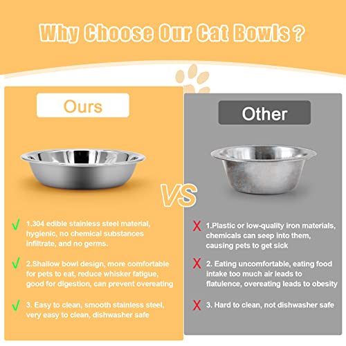 Stainless Steel Cat Bowl - Shallow Wide Flat Cats Food Bowls,Metal Kitten Dishes Whisker Friendly Fatigue Relief,Replacement Basic Kitty Plates for Elevated Stand,Dishwasher Safe（Set of 12）