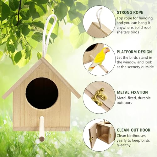 Tfwadmx Wooden Bird House, Pack of 2 Hanging Birdhouse for Outside, Wooden Nests Box Garden Patio DIY Decorative for Robin Budgie Swallow Little Sparrow Finch Throstle or Medium Size Birds