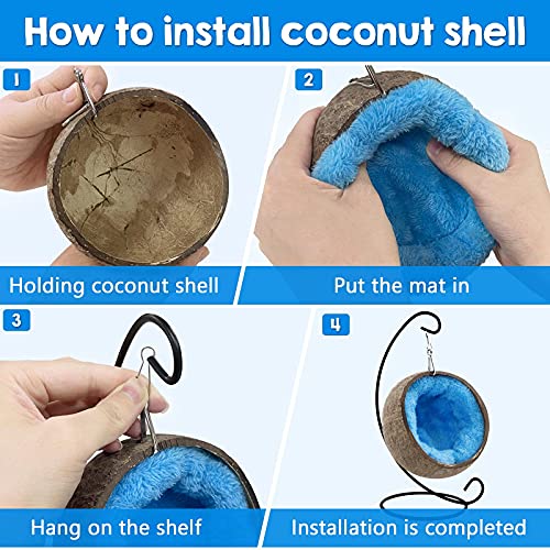 Ranslen Natural Coconut Hamster Hideout Hammock with Molar Toy Suspension Coconut Husk Hamster Bed House with Warm Pad Small Animal Guinea Pigs Habitat Decor Accessories Hanging Loop (Brown)