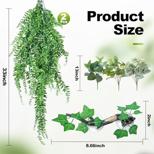 CousDUoBe 12 PCS Reptile Plants Set, Reptile Corner Branch Bearded Dragon Tank Accessories Leopard Gecko Tank Accessories，Terrarium Decorations with Suction Cup