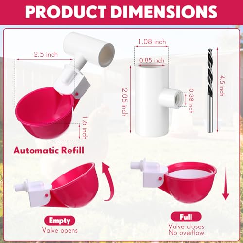 LemonRoad 30 Set Automatic Chicken Waterer Cups with 1/2" PVC Tee Fitting Chicken Drinking Bowl, Poultry Drinker Mounting Hole Opener,Water Dispenser Feeder for Duck, Goose, Pigeon(Rose Red) - color: Rose Red
