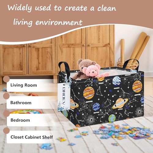 Rectangular Solar System Planet Storage Bin, Closet Organizer Basket | Moisture repellent textile, reinforced carry grips, collapsible holder tidies cabinet and teenage bedroom belongings - color: REC Planet