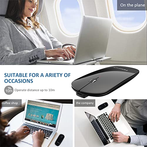 FENIFOX Wireless Bluetooth Mouse, Slim Travel Silent Rechargeable Black | Flat, Portable, Whisper Quiet, 3 Buttons Design , 2400 DPI Precision for iPad Laptop MacBook Tablet iPhone - color: Black