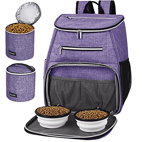 BAGLHER丨Dog Travel Bag Backpack, Airline Approved Pet Supplies Backpack, Dog Travel Bag with 2 Silicone Collapsible Bowls and 2 Food Baskets Purple - color: Purple