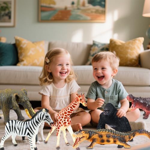6 Pcs Large Soft Safari Animal Toys,Jumbo Animals Playset for Toddler Kids Children Boy Girl 1 2 3 4 5 Year Old,Learning Toy,Brithday