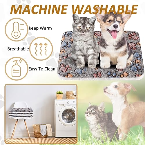 4 Pack Ultra Soft Dog Cat Bed Mat Small Animal Guinea Pig Bed with Cute Print Reversible Fleece Dog Crate Kennel Pad Cozy Washable Thickened Hamster Pet Beds Mat(13 x 19 Inches,Gray) - color: Gray, size: 13 x 19 Inches