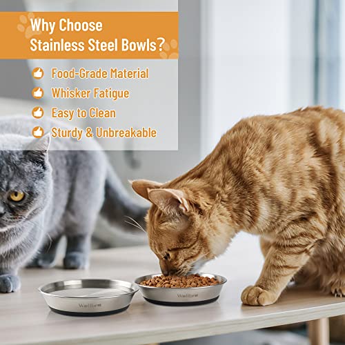 Cat Bowls, 6 Pcs Stainless Steel Bowls for Food and Water, Whisker Fatigue Shallow Non-Slip Cat Dishes Plates for Small Dog Puppies Cats - color: 6 Non-slip Bowls