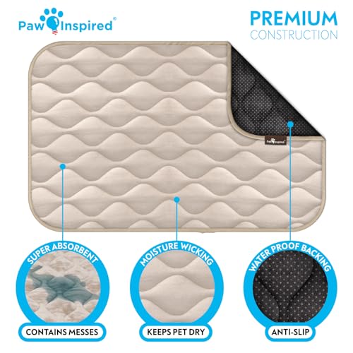 Paw Inspired Washable Padded Crate Mats for Dogs, Beige, 35x22 Inch | Fits 36-inch Kennels, Leakproof, Waterproof Bottom, Plush Dog Pad, Pet Bed - color: Tan, size: 36 Inch