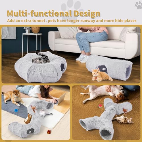 Cat Tunnels Bed with 1 Straight Tunnel and 20 Pet Toys - 5 Shapes DIY Indoor Cats Cave - Detachable Soft Cat Donut for Kitten Puppy Rabbit Ferret - color: Cat Tunnel+Additional Straight Tunnel