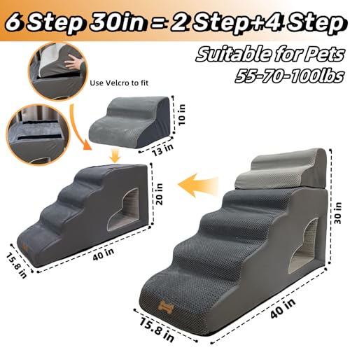 dog stairs for small dogs to 30 inches high beds, 6 step dog ramp stair for 18-36 inches couch-bed,pet stairs for small old meduim large dogs cats,Non-Slip balanced 6 tiers ladder,75 pounds Studry 33D