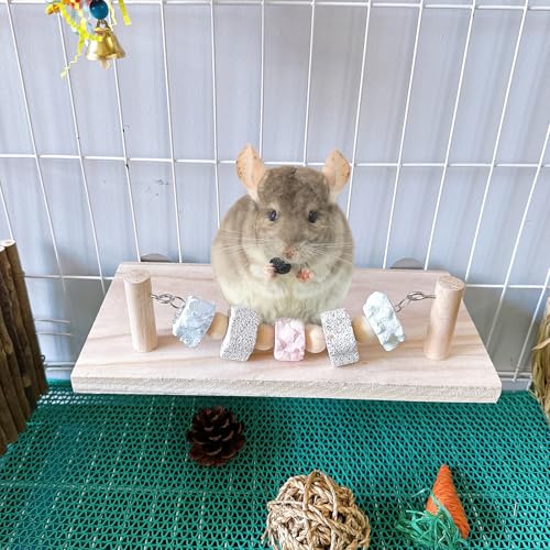 Hamiledyi Hamster Wood Ledge Platform with Lava Stone Block Chew Toys, Rest Shelf for Gerbil Mouse Rat Parakeets Budgie - style: Style C