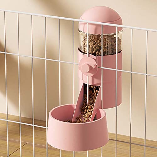 Pet Dog Cat Hanging Automatic Feeders Drinking Bowls, Auto Gravity Rabbits Feeder Water Set, Cage Pet Feeding Bowls Dispenser for Cats Dogs Puppy, Rabbit Hamsters Chinchilla Hedgehog (Pink-Food) - color: Pink-food