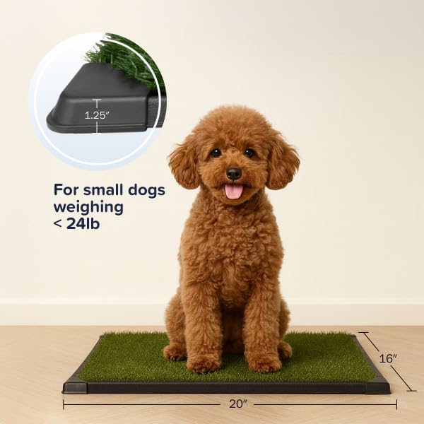 PETMAKER Artificial Grass Puppy Pee Pad for Dogs and Small Pets, 16” x 20” | Reusable 3-Layer Turf Pads for Dogs with Tray, Indoor and Outdoor Fake Grass Potty, Pet Supplies