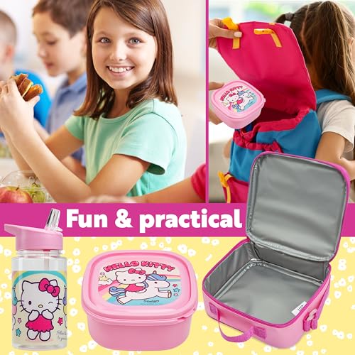 Get Trend Hello Kitty Girls Lunch Box 3Pc Set | Sanrio Kids Insulated Lunch Bag with BPA-Free Water Bottle and Snack Box, Back to School Gifts for Girls - color: Hello Kitty
