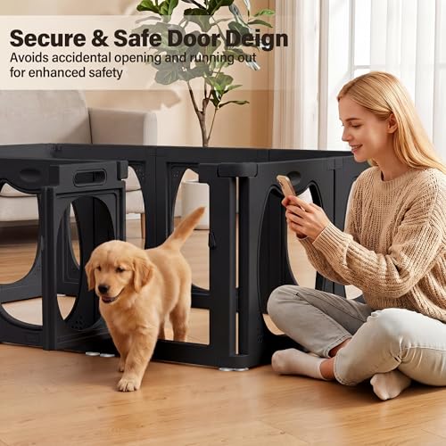 Clear PET Dog Playpen Indoor, 8-Panel Heavy-Duty Transparent Puppy Playpen, Modular Pet Fence Enclosure for Small Medium Dogs, Easy to Assemble (Black, 24 Inch H, 8 Panels) - color: Black