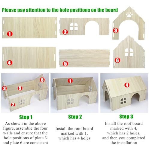 15x9x10in Wooden Guinea Pig Hideout Habitats with Windows & Doors | Large Size, Perfect for Guinea Pigs Rabbits Chinchillas Hamster and Other Small Animals