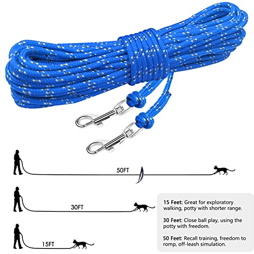 Reflective Cat Long Leash 15 FT, Outdoor Backyard Cat Tie Out Lead, Blue | Backyard Play, Reflective Nylon Rope, Dual 360° Swivel Hooks, Lightweight Cat Tie Out,Blue S, Small Pets - color: Blue, size: 15 FT