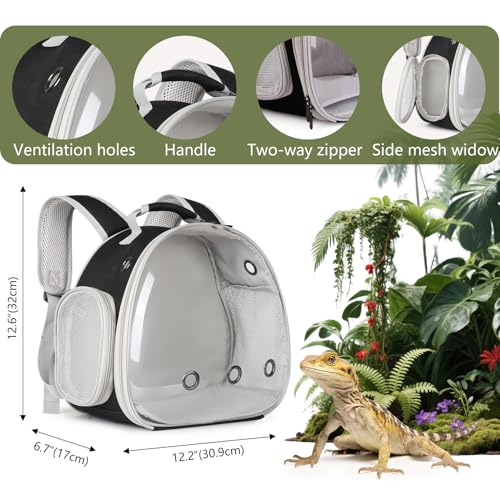 Portable Travel pet Backpack Carrier with Self Warming Pet Bed Set, Guinea Pig Carrier for 2,Reptile Travel Carrier for Lizards Sugar Glider Hedgehog Rat Parrot Birds Breathable Hangbag - color: Black