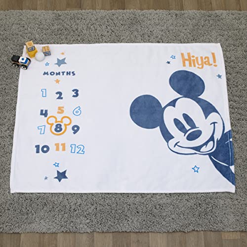 Disney Mickey Mouse White, Blue, and Orange Super Soft Milestone Baby Blanket - color: Mickey Mouse White, Blue, and Orange