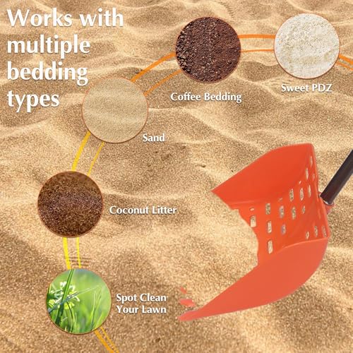 Chicken Dog Coop Poop Scooper & Rake 2-in-1 Telescopic Sifting Shovel | Litter Scoop - color: ORANGE