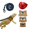 Reptile Pets Leash Harness Set with Jackets and a Party Theme Hat for Bearded Dragon Lizard, Leopard Gecko and Other Small Animal Pets, Outdoor Play, Red - color: Laser Red