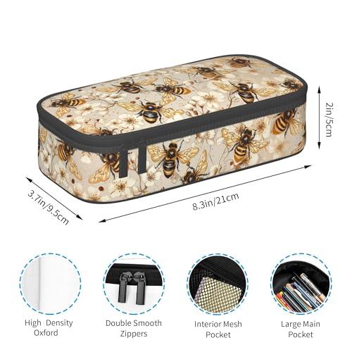 Yrebyou Bee Pencil Case Big Storage Pencil Pouch Multi-Functional Pen Bag Cute Lightweight Organizer for Aldult Office College - color: Light Yellow