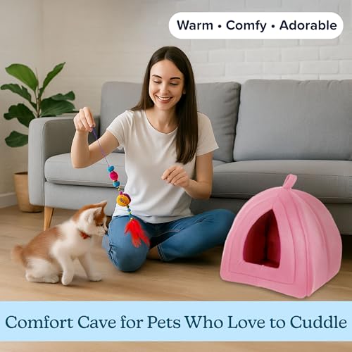 PETMAKER Cat House Indoor Bed with Removable Foam Cushion, Pink | Plush Cat Tent Bed for Small Kittens, Rabbits, Guinea Pigs, and Other Small Animals, Comfortable Cozy Pet Hideaway - color: Pink