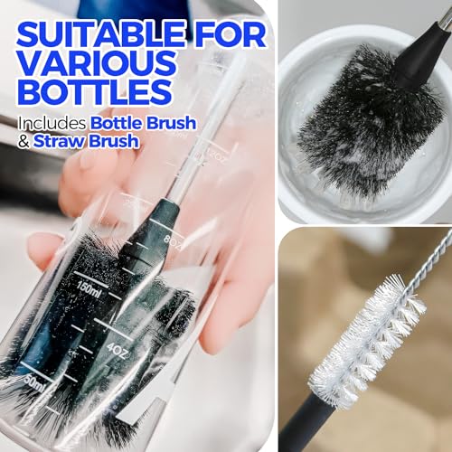 Holikme 4 Pack Bottle Brush 14" Stainless Steel Straw Cleaner Brush,Black | Bottle Cleaner Brush, 3 Straw Cleaner Brush, Bottle Cleaning Brush for Water Bottle, Cups Straw Cleaner Brush - color: Black