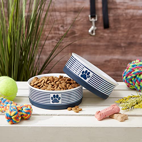 Bone Dry Paw & Patch Ceramic Pet Collection, Medium Set, 6x2", Nautical Blue, 2 Piece - color: Nautical Blue, size: Medium Bowl Set, 6x2"