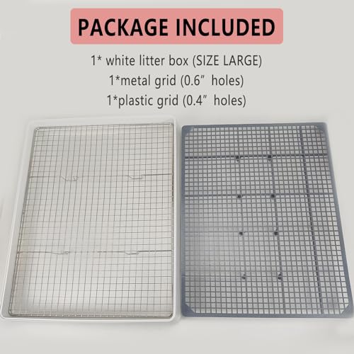 Rabbit Litter Box with Grid 22x18in, Potty Training Pan for Adult Animals | Rabbit Litter Box with Grid, Bunny Litter Tray for Cage, Potty Training Pan for Animals. - size: L (+1 metal grate with Large Hole)