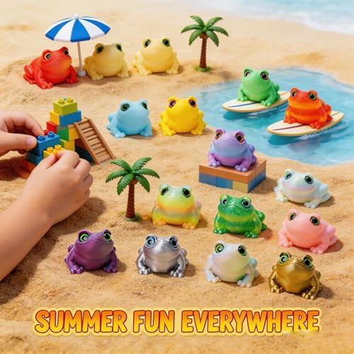 16Pcs Mini 3D Printed Frog Bulk, Articulated Frog Small Animal Figurines, 3D Printed Fidget Toys for Easter Basket Stuffers, Easter Egg Fillers for Kids, Desk Pets for Classroom Prizes