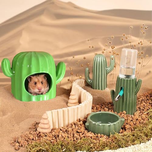 Hamster Hideout Ceramic,Hamster House and Habitats Cool Bed Ideal for All Season Dwarf Gerbil Mice Golden Bear (Green)