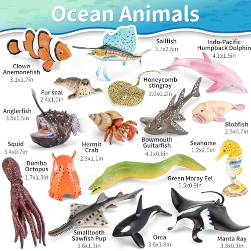 16PCS Realistic Ocean Animal Figurines Sea Animal Toys Figures | Solid Realistic Marine Animals Toy Figures Set Cake Topper, Diorama Decor, Classroom Teaching Prop & Children Birthday Gift
