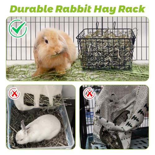 kathson 2Pcs Rabbit Hay Feeder Metal Bunny Hay Holder Guinea Pig Hay Rack Reduce Mess Chinchilla Grass Dispenser Small Animlas Hay Manger for Cage Supplies