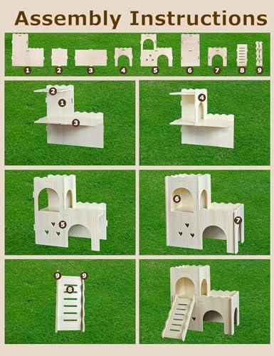 Hamster Hideout Cage Accessories - Hamster House and Habitat Wooden Hide Hut with Climbing Ladder for Syrian Dwarf Gerbils and Mouse Mice Rat Other Small Animals etc.