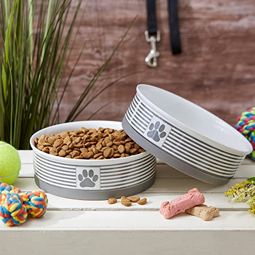 Bone Dry Paw & Patch Ceramic Pet Collection, Large Set, 7.5x2.4", Gray, 2 Piece - color: Gray, size: Large Bowl Set, 7.5x2.4"