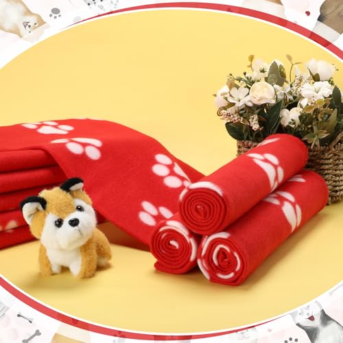 Tatuo 10 Pieces Pet Blankets with Paw Print Dog Cat Fleece Blankets Soft Warm Sleep Mat Pad Bed Cover for Kitten Puppy and Other Small Animals, 24 x 28 Inch(Passionate Color) - color: Passionate Color