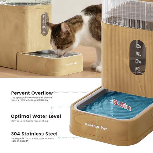 Gardner Pet 2.2 Gallon Automatic Dog Water Bowl Dispenser 8.5L Gravity Water Feeder with Stainless Steel Bowl & Maifan Stone Filter, BPA-Free for for Cats and Dogs (Brown, 2.2 Gallon) - color: Brown, size: 2.2 Gallon