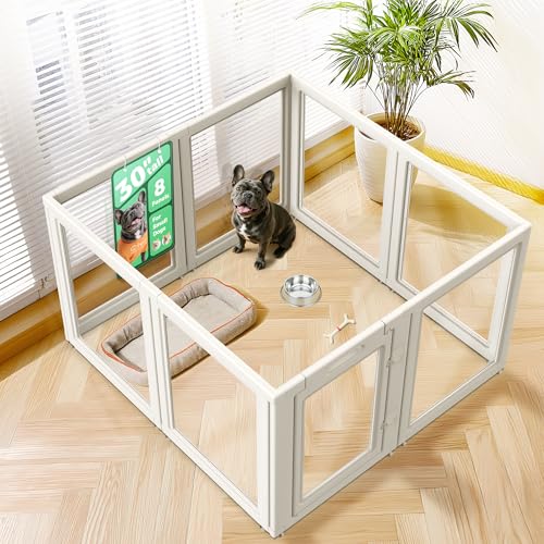 FXW AuraSpace Clear Acrylic Indoor Dog Playpen, 30" H, 8 Panels, White | Open View, Modern Home Fit, No Climbing Bars, Tool-Free Setup, For Small & Medium Dogs - color: White, size: 30"H