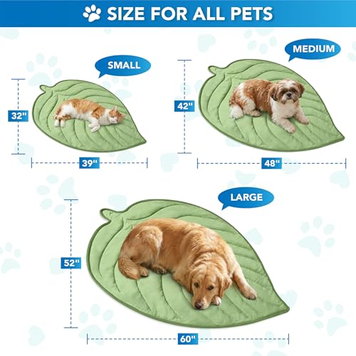 PetAmi Dog Cooling Mat, Leaf Shape, Pet Pad with Cooling Nylon & Soft Fleece, Q-Max > 0.4 Reversible All Season Blanket for Dogs & Cats, Small 32x39 in, Sage Green - color: Sage Green, size: Small