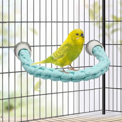 U Shape Bird Parrot Perch Stand Toy, Cotton Bendable Parakeet Standing Climbing Rope Toy, Cage Accessory for Small Birds Parakeet Budgies Cockatiels Lovebirds (15"/38 cm) - size: 15"/38 CM