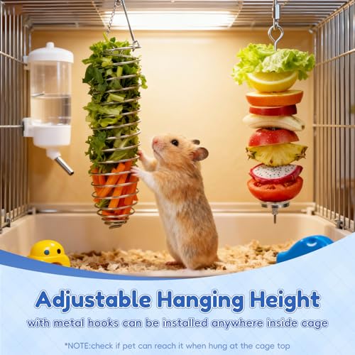 2Pcs Rat Enrichment Toys, 304 Stainless Steel Foraging Toy, Fruit & Vegetable Holder for Mice, Hanging Rodent Cage Accessories, Slow Feeder Puzzle Toy & Parakeet Foraging Tool