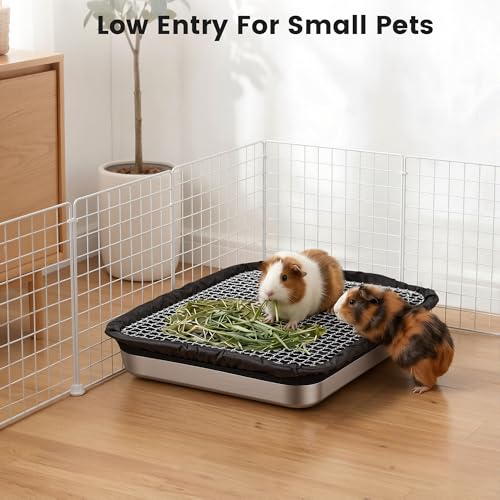 Guinea Pig Litter Box & Rabbit Litter Box – Stainless Steel Tray with Grid, Dual-Layer Mesh Top & Bottom Reusable Waterproof Liner, Easy-to-Clean, 2 inch Low Entry