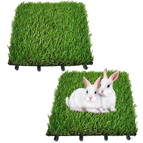 Hamiledyi 2 Pcs Artificial Rabbit Grass Mat 11.8" x 11.8" Reusable Guinea Pig Pee Pads Dog Grass Pee Pads for Puppy Bunny Chinchilla TrainerFloor Plastic Mats Feet Pads Indoor Outdoor - size: 2 Pcs