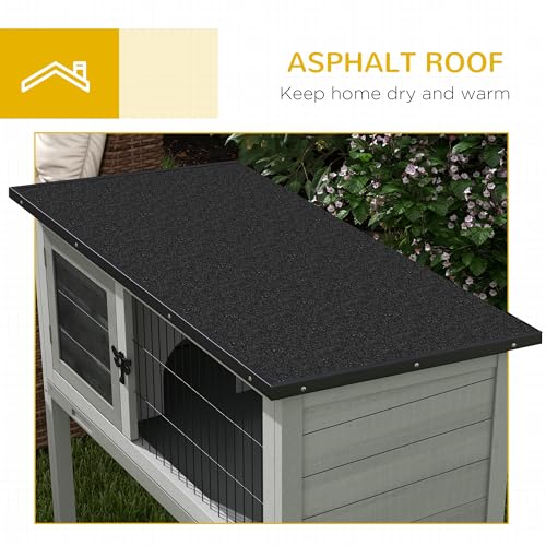 PawHut Elevated Wooden Rabbit Hutch Indoor/Outdoor Bunny Cage Gray | Hinged Asphalt Roof, Removable Tray for Guinea Pig - color: Gray
