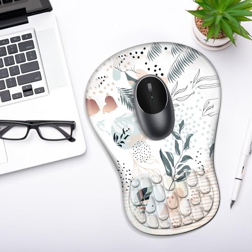 YIWEI Ergonomic Mouse Pad with Wrist Rest for Carpal Tunnel Pain Relief | Memory Foam Wrist Support,Non-Slip Rubber Base, Keyboard Computer Mousepad,Lycra Cloth Surface,Gaming Home Office - color: Boho Leaves