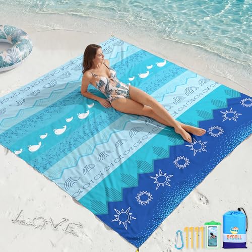 BYDOLL Beach Blanket Waterproof Sandproof,78''X81''/78''X110'' Large Sand Free Oversized Lightweight Sand Resistant Blanket, Picnic Mat for Beach Travel Camping Hiking Essentials - color: Boho Sea, size: 78''X81"