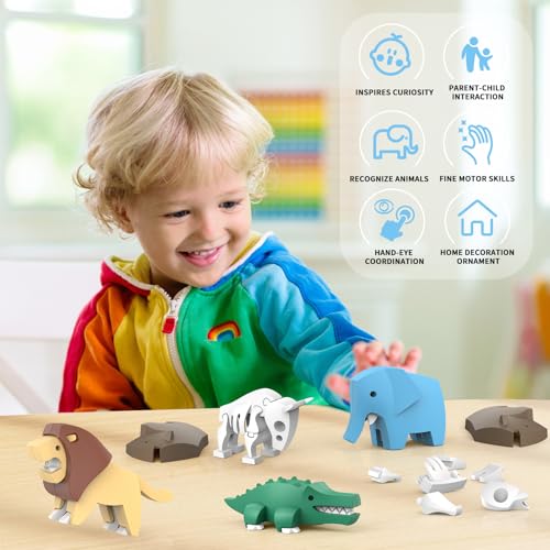 Magnetic Animal Building Toys, STEM Toddler Learning Toys 3D Puzzle Animals for Boys Girls, Educational Magnetic Travel Montessori Toy Lion Elephant Crocodile, Unique Birthday Gift for Kids 3 4 5 6 7 - style: Savanna Animals