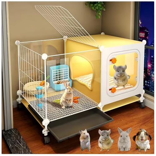 Luxury Villa Rabbit cage with Wheels, Guinea Pig cage, complimentary Food Bowl, Bed. Suitable for Hamsters, Chinchillas, Squirrels, Hedgehogs, Ferrets, Cats，Mouse (27.6" Lx 17.7" Wx17.7 H) - size: 27.6"L x 17.7"W x 17.7"H